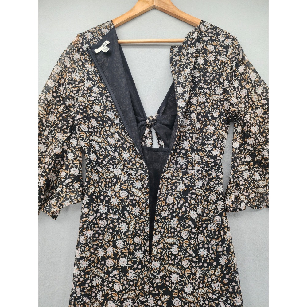 Amuse Society Floral Maxi Dress M Black Bell Sleeve Tie Front Boho AD03JBES NEW - Picture 10 of 15
